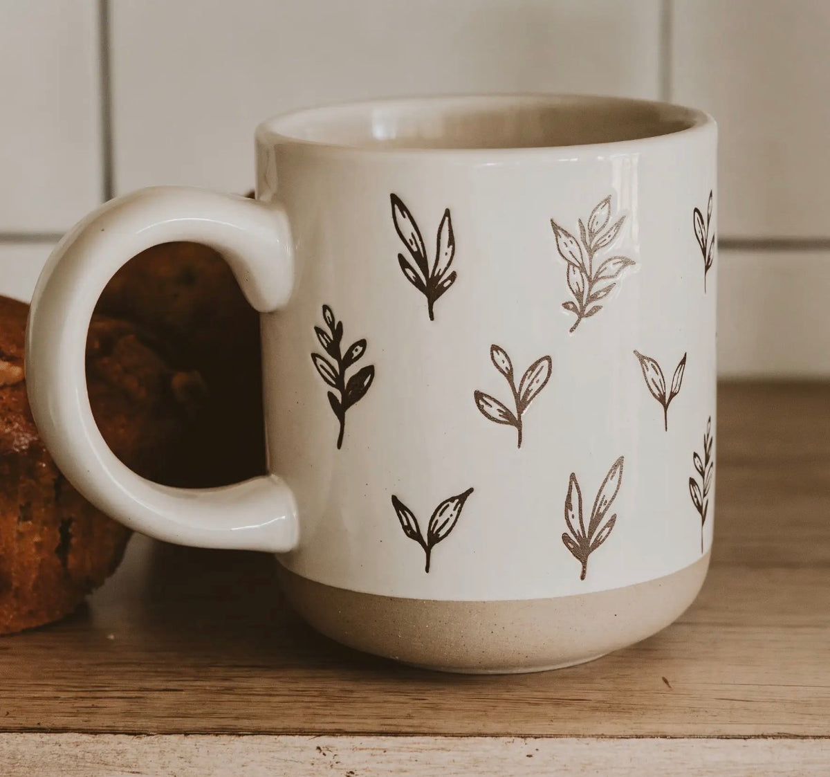 Brown Leaves Stoneware Mug