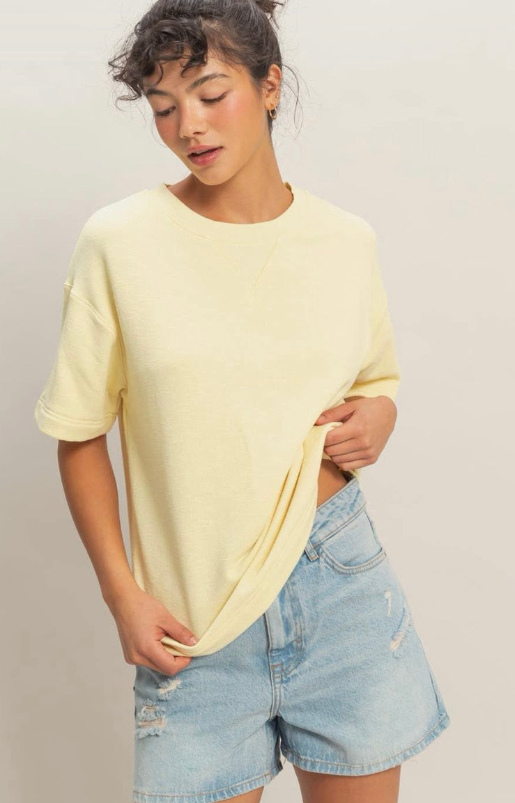 Crew Neck Short Sleeve Top- Yellow